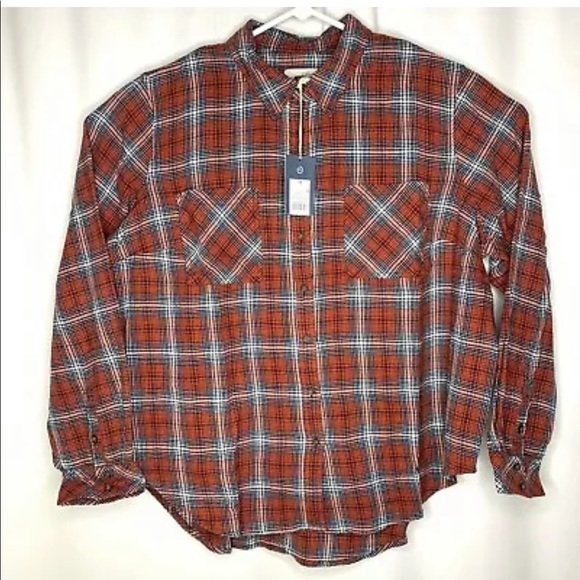 Universal Thread Womens Flannel Shirt 1X Red Plaid - Picture 2 of 8